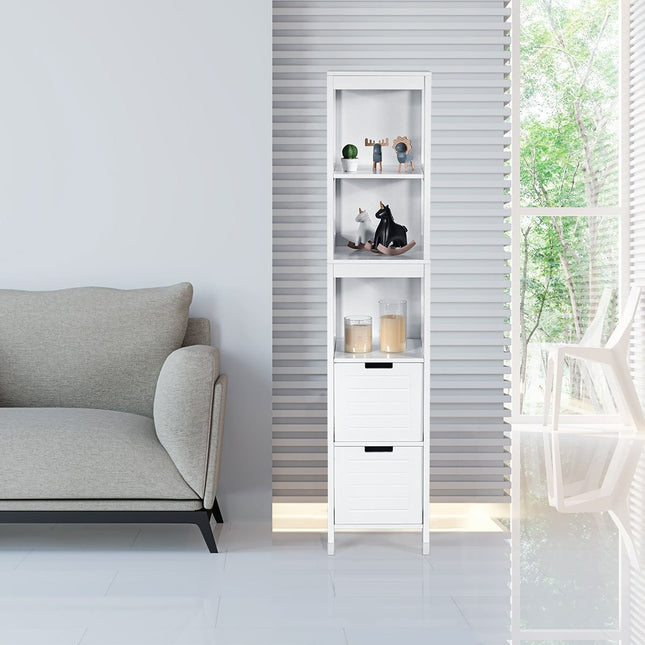 Bathroom tall cabinet bathroom tall cabinet bathroom cabinet with 2 drawers wood white 30 x 30 x 144.5 cm