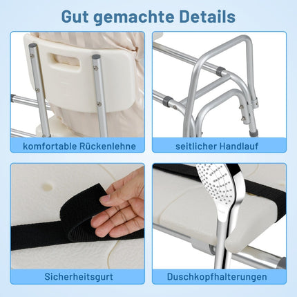 Bathtub Transfer Bench, Adjustable Height, Wide Seat, Safety Belt