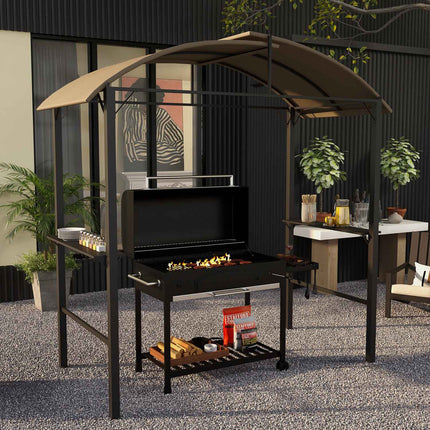 Weatherproof BBQ Grill Gazebo - Khaki, Steel, Side Shelves