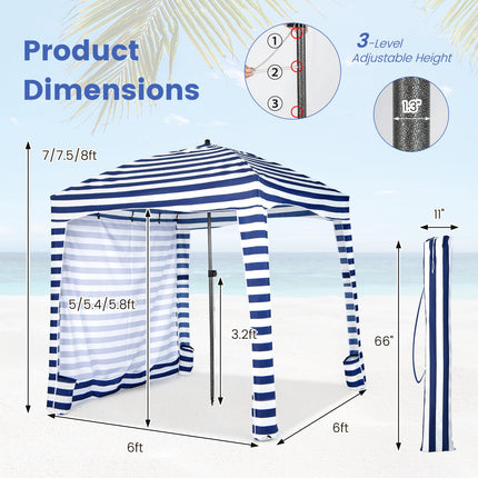 Beach Cabana Tent 6x6 Ft, Detachable Sidewall, Bag