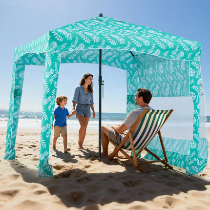 Beach Cabana Tent 6x6 Ft, UPF 50+, Side Wall, Sand Pockets