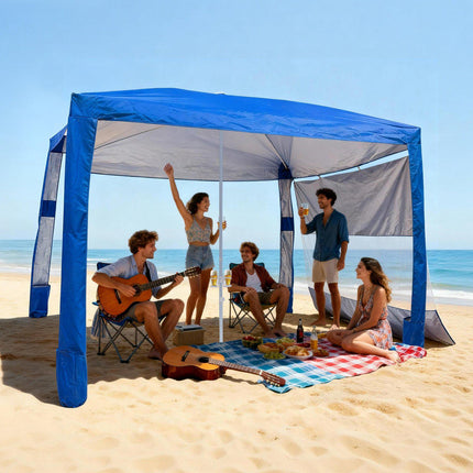 Beach Cabana Tent 8x8 ft, UPF 50+, Side Wall, Adjustable