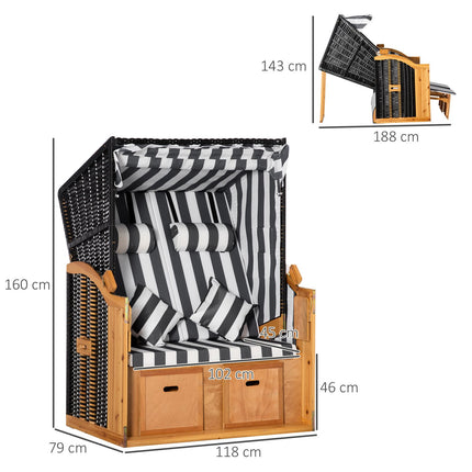 Double sun lounger, Pe Rattan, adjustable backrest