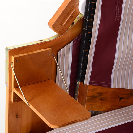 Double sun lounger with roof and drink holder, red/white
