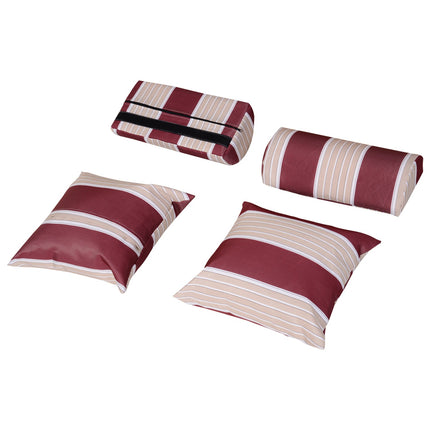 Double sun lounger with roof and drink holder, red/white