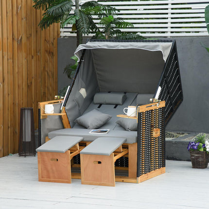 Reclining garden chair with cup holder, light gray rattan