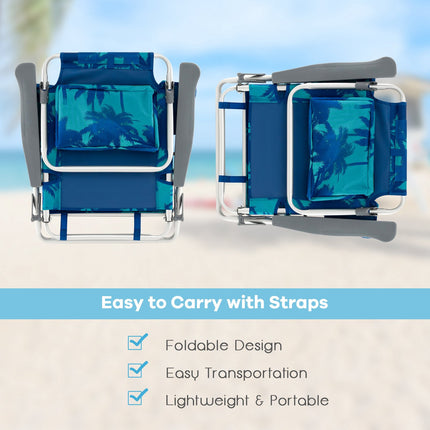 Beach Chair Set, 2 Pack Reclining Backpack Chairs With Table