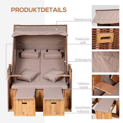 Beige PE rattan beach chair set with stool & table, 118x79x160 cm