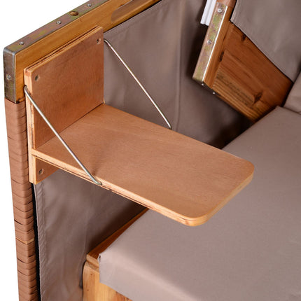 Beige PE rattan beach chair set with stool & table, 118x79x160 cm