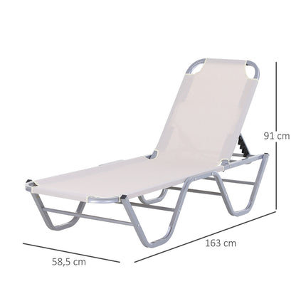 Adjustable sun lounger in aluminium, Beige 163x58.5x91 Cm