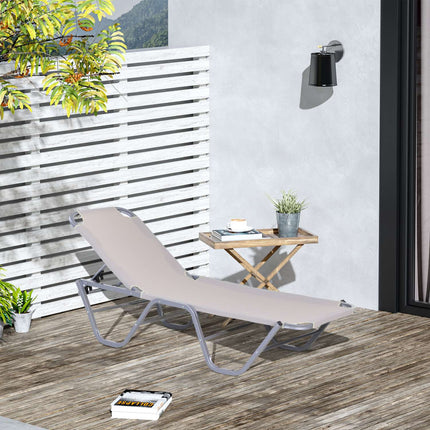 Adjustable sun lounger in aluminium, Beige 163x58.5x91 Cm