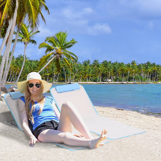 Adjustable beach mattress in steel, foldable beige, 134x48x33-43cm