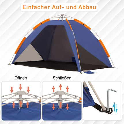 Pop Up beach tent, mesh window, fiberglass, 2-3 people