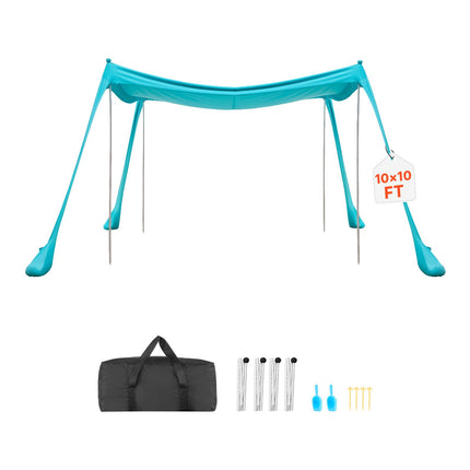 Beach Sun Shelter Canopy 3 x 3 m, UPF 50+, Sandbags