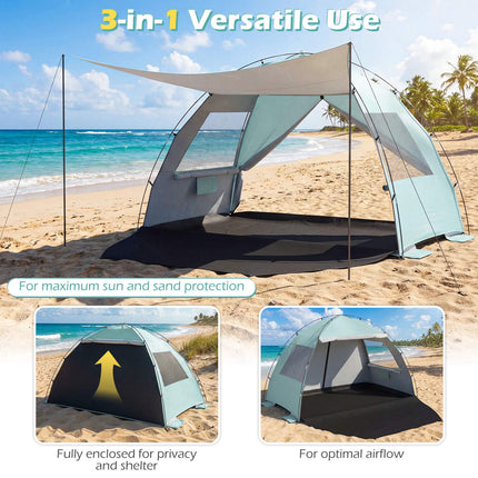 Beach Tent Sun Shelter, UPF50+, 3-4 Person, Extended Floor