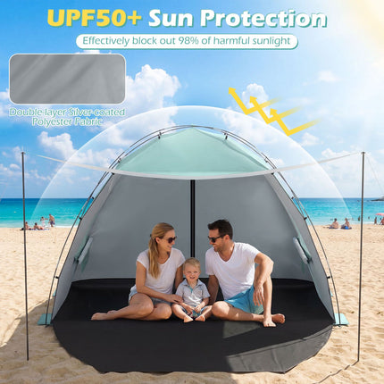 Beach Tent Sun Shelter, UPF50+, 3-4 Person, Extended Floor