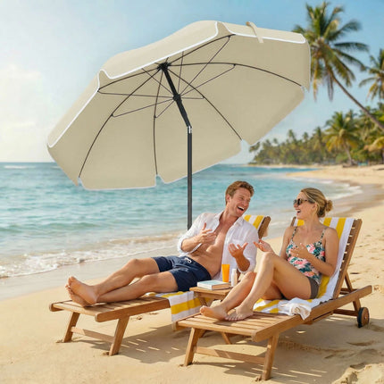 Beach Umbrella Ø150 cm, Adjustable Tilt, Sand Anchor, Beige