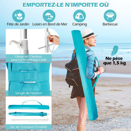 Parasol plażowy 198 cm, odchylany przyciskiem, torba na kotwicę piaskową