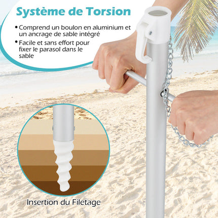 Parasol plażowy 198 cm, odchylany przyciskiem, torba na kotwicę piaskową