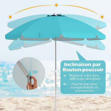 Parasol plażowy 198 cm, odchylany przyciskiem, torba na kotwicę piaskową