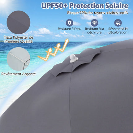 Beach Umbrella 198cm, Push-Button Tilt, Sand Anchor, Carry Bag