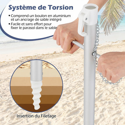 Beach Umbrella 198cm, Push-Button Tilt, Sand Anchor, Carry Bag