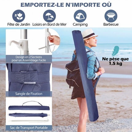 Beach Umbrella 198cm, Tilt, Sand Anchor, Carry Bag