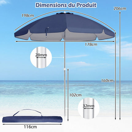 Beach Umbrella 198cm, Tilt, Sand Anchor, Carry Bag