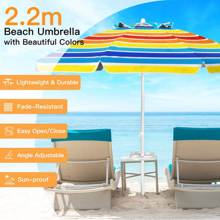 Beach Umbrella 200 cm, Tilt Canopy, Cup Holder, Bag