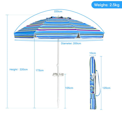 Beach Umbrella 200 cm, Tilt Canopy, Cup Holder, Blue