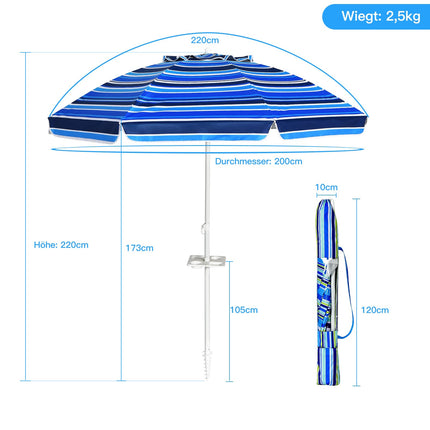 Beach Umbrella 2.2m UPF50+ Portable Sunshade Dark Blue