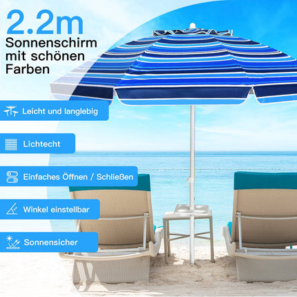 Beach Umbrella 2.2m UPF50+ Portable Sunshade Dark Blue