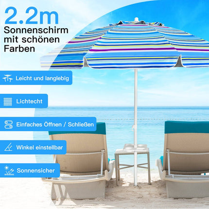 Beach Umbrella 2.2m UPF50+ Sun Protection, Portable
