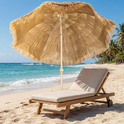 Beach Umbrella with Tiki Roof, Adjustable Height, 155 cm