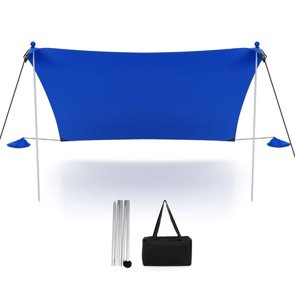 Beach tent 230 x 200 cm UPF 50+ sun tent with sand anchors, sandbags and 2 support poles blue