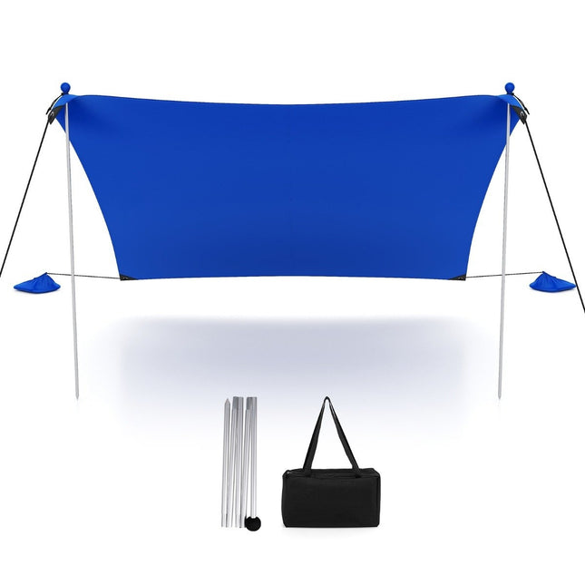 Beach tent 230 x 200 cm UPF 50+ sun tent with sand anchors, sandbags and 2 support poles blue