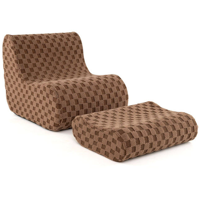 Fotel sako z podnóżkiem, Teddy Velvet, ergonomiczny, brązowy