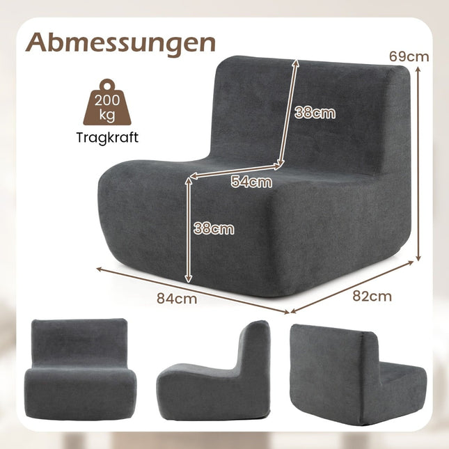 Fotel sako z miękkim aksamitem i ergonomicznym podparciem, szary