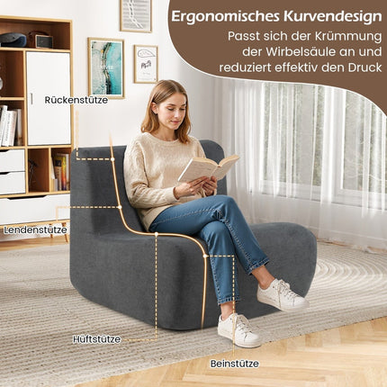 Bean Bag Chair with Soft Velvet & Ergonomic Support, Gray