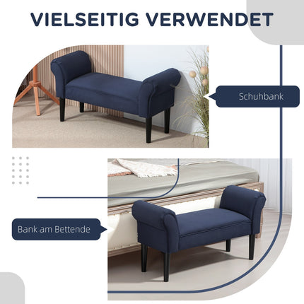 Blue upholstered bed bench, 130 kg Capacity, 102 x 36 x 51 cm