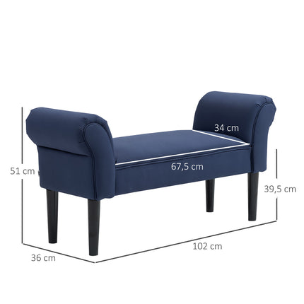 Blue upholstered bed bench, 130 kg Capacity, 102 x 36 x 51 cm