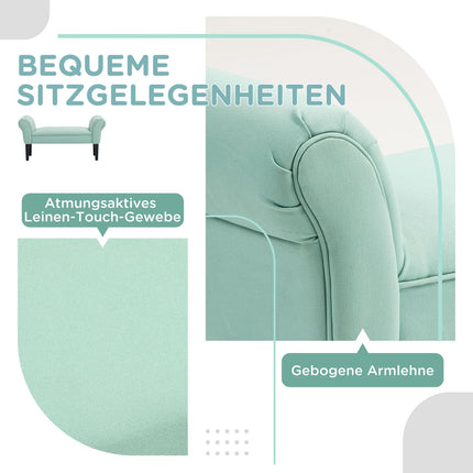 Green upholstered hall bench, 130 kg capacity, 102x36x51 cm
