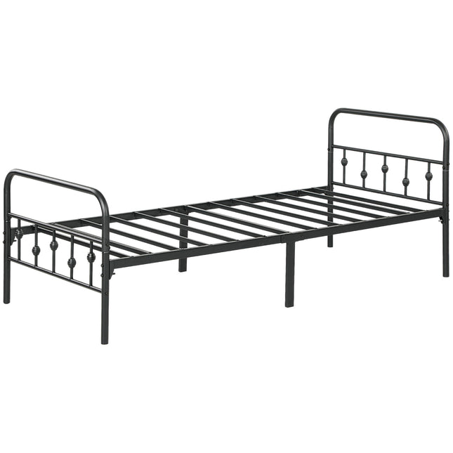 Metal folding bed frame, 200x90 cm, black, 82.5 cm high
