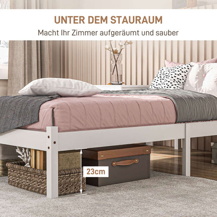 Single bed frame in wood with slats, White, 208x96 cm