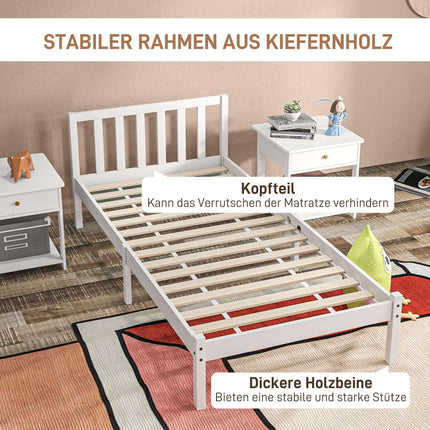 Single bed frame in wood with slats, White, 208x96 cm