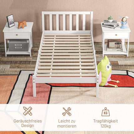 Single bed frame in wood with slats, White, 208x96 cm