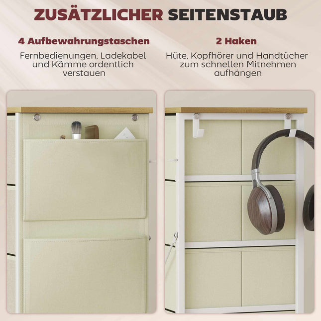 Bedroom Dresser with 5 Fabric Drawers, Steel Frame, Beige