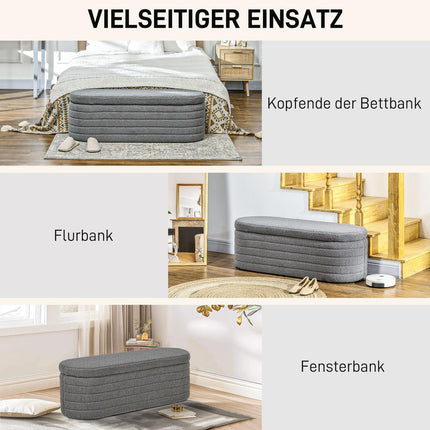 Bedroom bench with storage, wooden legs, teddy fleece, light grey