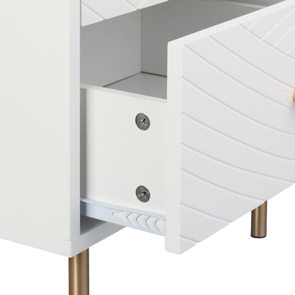 Bedside Cabinet with 2 Drawers, White, Gold Accents