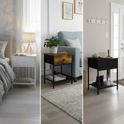 Bedside Table Set, 2-Piece, Drawer & Shelf
